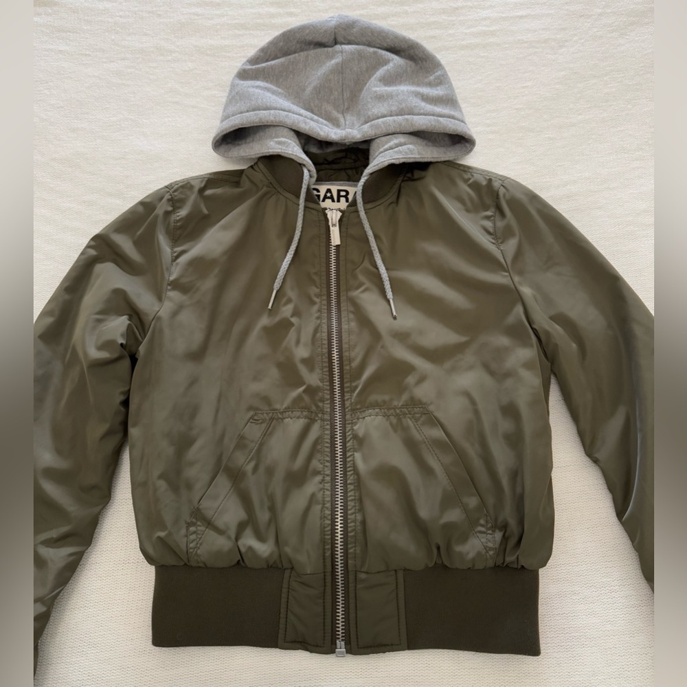 Garage Olive Bomber Jacket with Gray Hood